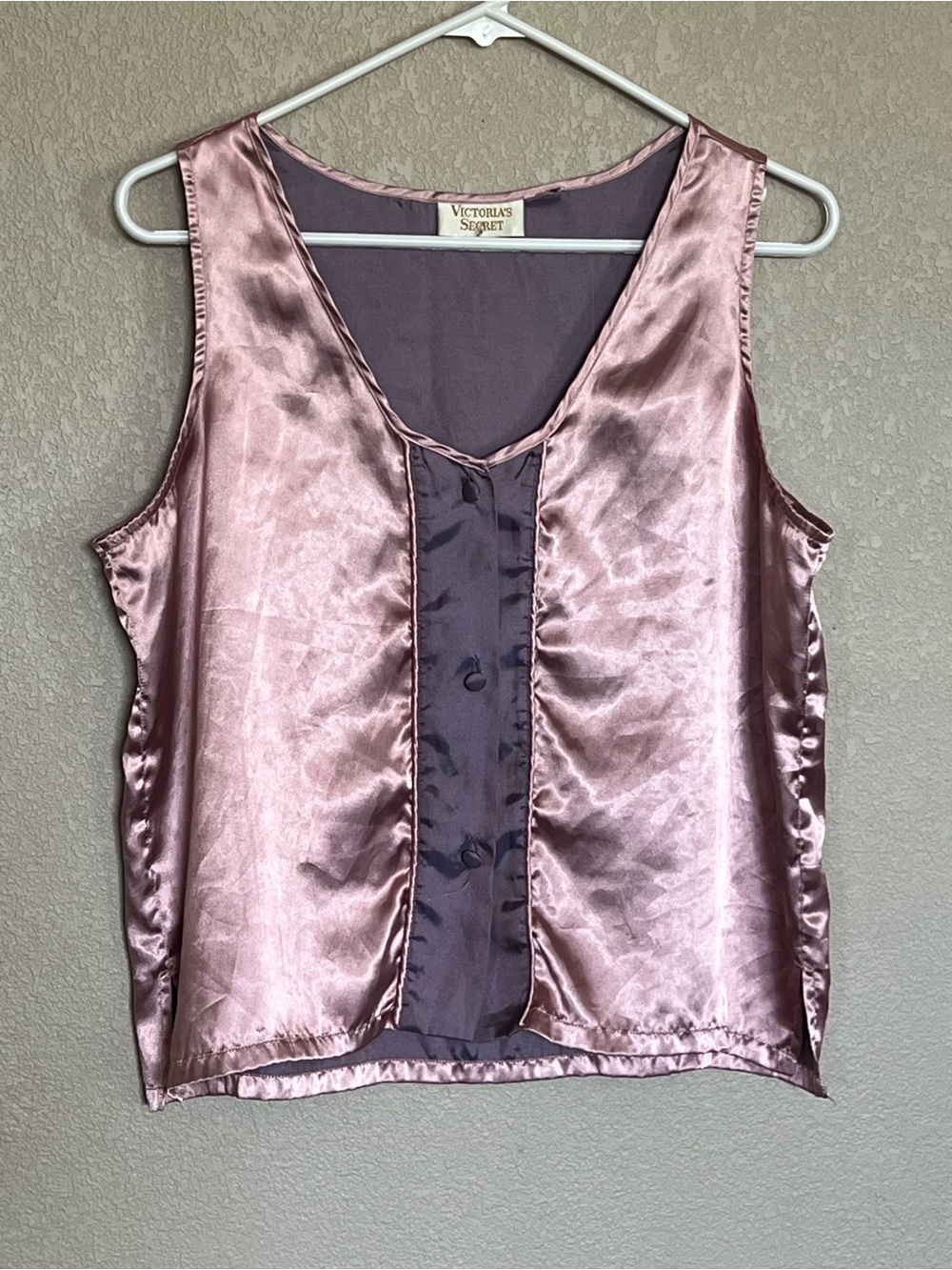 Vintage Victoria's Secret Gold Label Rose Satin V-Neck Camisole button front